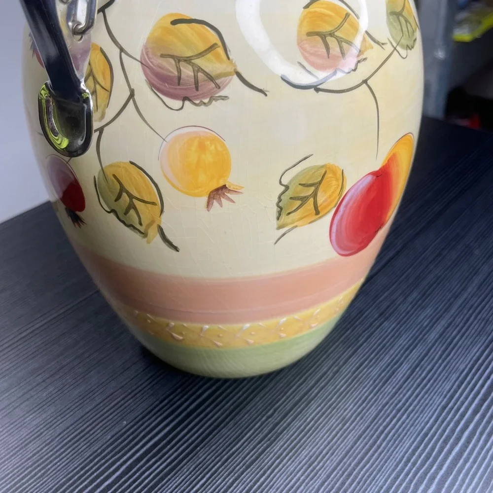 Gibson Everyday Kitchen Canister Hand Painted Fruit Ceramic Metal Clamp Lid 9in